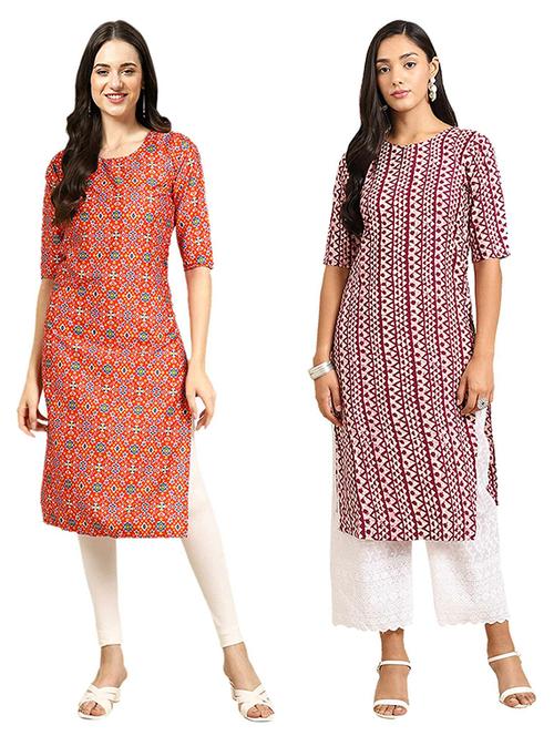 pack off 2 printed straight kurta - 19307472 - Very Small Image - 1
