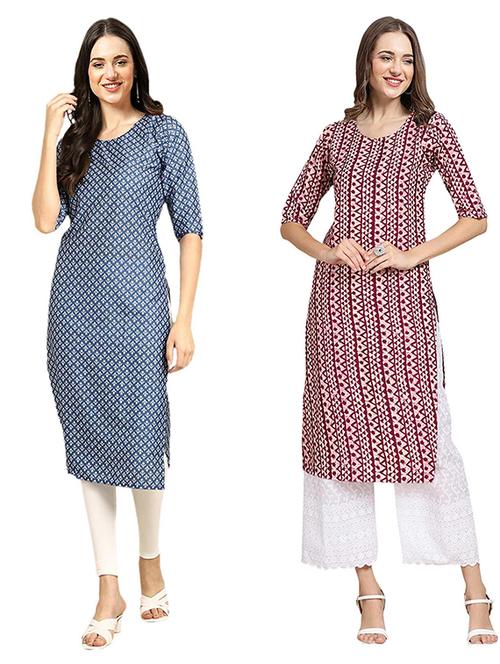 pack off 2 printed straight kurta - 19307631 - Very Small Image - 1
