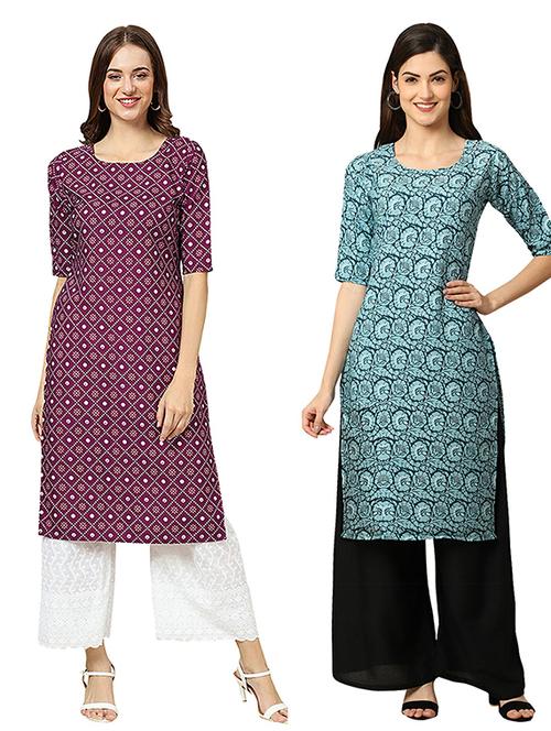 pack of 2 printed straight kurta - 19307690 - Very Small Image - 1