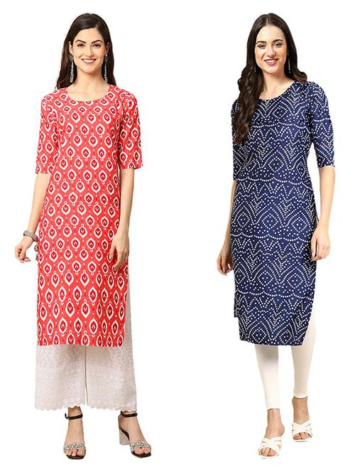 pack of 2 printed straight kurta - 19307744 - Very Small Image - 1