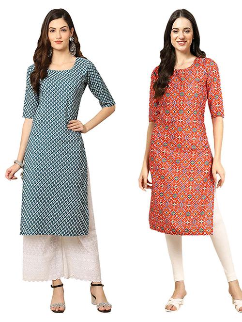 pack of 2 printed straight kurta - 19307764 - Very Small Image - 1