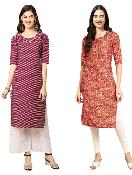 pack of 2 printed straight kurta - 19307862 - Very Small Image - 1