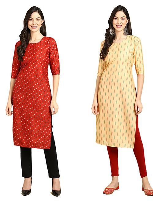 pack of 2 printed straight kurta - 19308079 - Very Small Image - 1