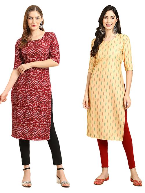 pack of 2 printed straight kurta - 19308093 - Very Small Image - 1