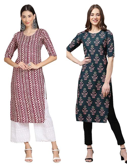 pack of 2 printed straight kurta - 19308316 - Very Small Image - 1