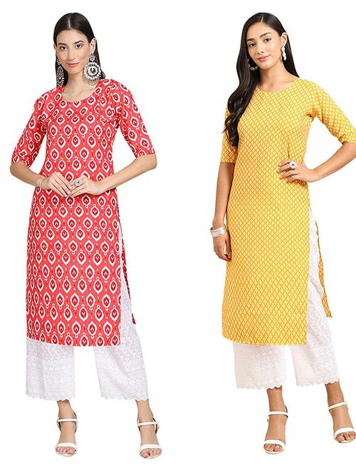 pack of 2 printed straight kurta - 19308361 - Very Small Image - 1