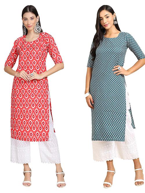 pack of 2 printed straight kurta - 19308362 - Very Small Image - 1