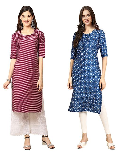 pack of 2 printed straight kurta - 19308510 - Very Small Image - 1
