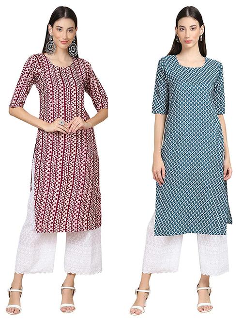 pack of 2 printed straight kurta - 19308586 - Very Small Image - 1