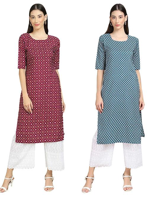 pack of 2 printed straight kurta - 19308620 - Very Small Image - 1