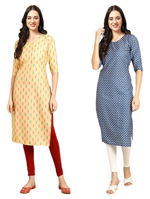 pack of 2 printed straight kurta - 19308640 - Very Small Image - 1