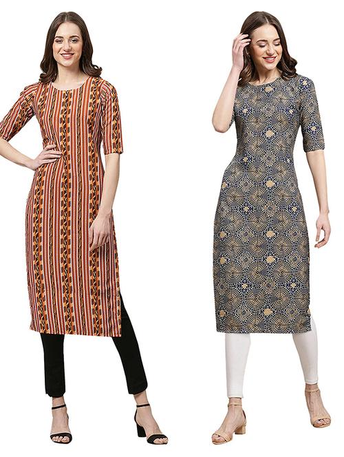 pack of 2 printed straight kurta - 19308727 - Very Small Image - 1