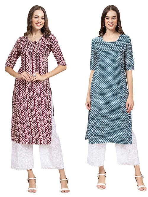 pack of 2 printed straight kurta - 19308736 - Very Small Image - 1