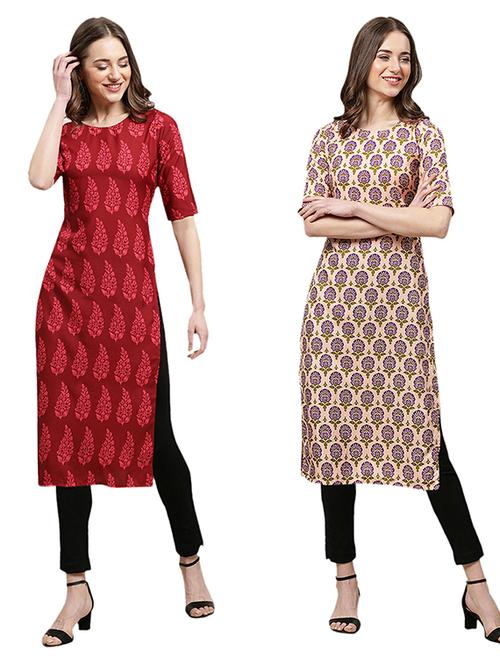pack of 2 printed straight kurta - 19308940 - Very Small Image - 1