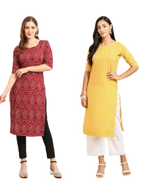pack of 2 printed straight kurta - 19309219 - Very Small Image - 1