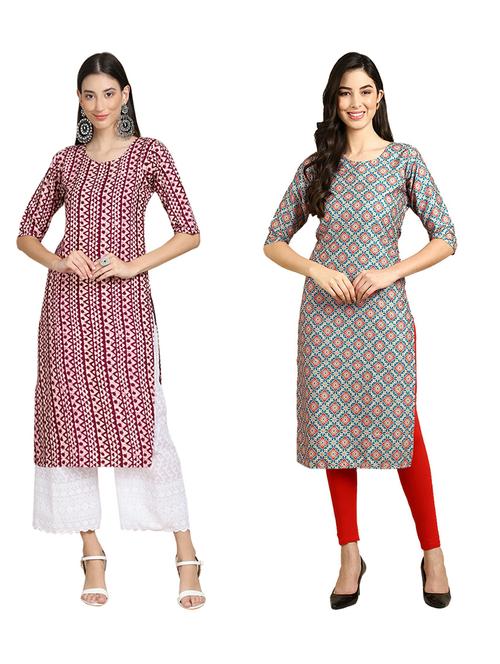 pack of 2 printed straight kurta - 19309238 - Very Small Image - 1
