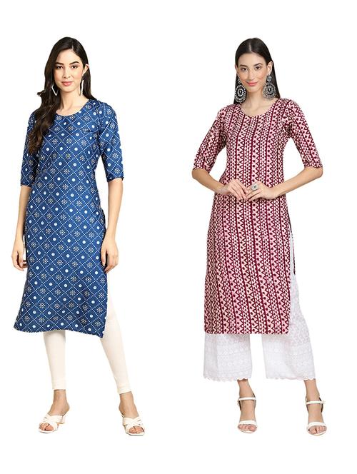 pack of 2 printed straight kurta - 19309265 - Very Small Image - 1