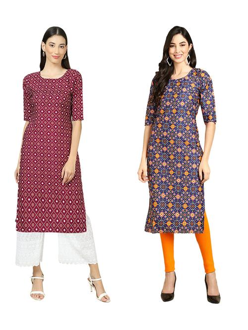 pack of 2 printed straight kurta - 19309277 - Very Small Image - 1