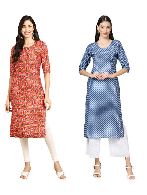 pack of 2 printed straight kurta - 19309298 - Very Small Image - 1