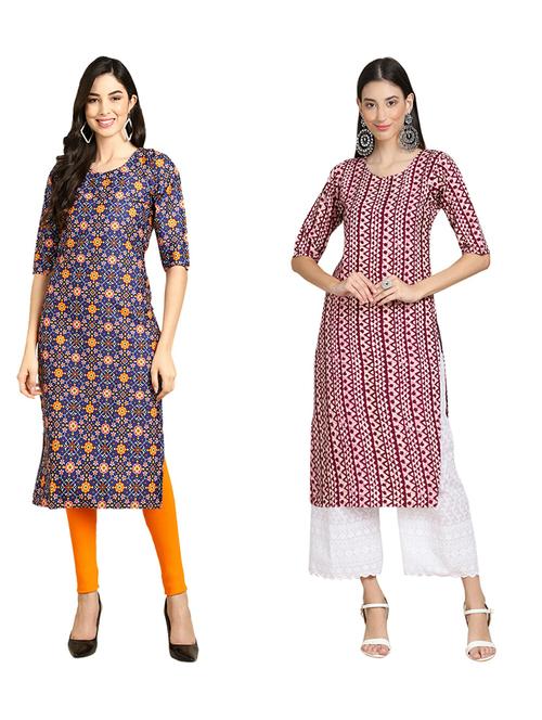 pack of 2 printed straight kurta - 19309315 - Very Small Image - 1