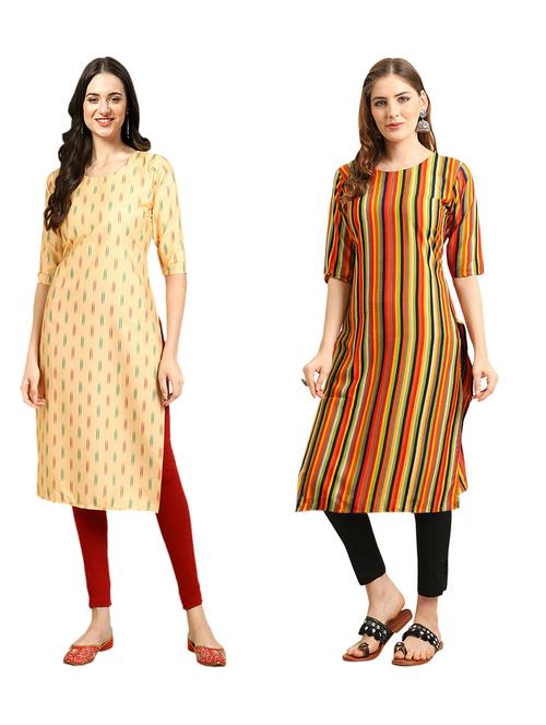 pack of 2 printed & striped straight kurta - 19309349 - Very Small Image - 1
