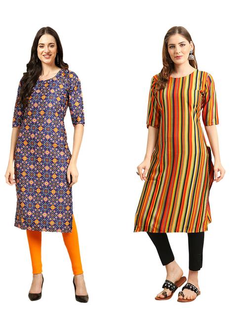 pack of 2 printed & striped straight kurta - 19309379 - Very Small Image - 1