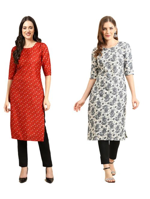 pack of 2 printed straight kurta - 19309385 - Very Small Image - 1