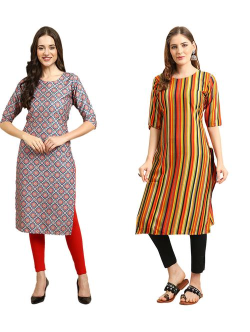 pack of 2 printed & striped straight kurta - 19309389 - Very Small Image - 1