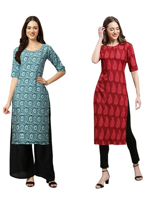 pack of 2 printed straight kurta - 19309664 - Very Small Image - 1