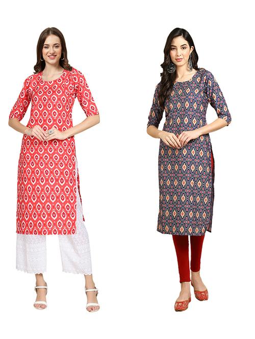 pack of 2 printed straight kurta - 19309764 - Very Small Image - 1