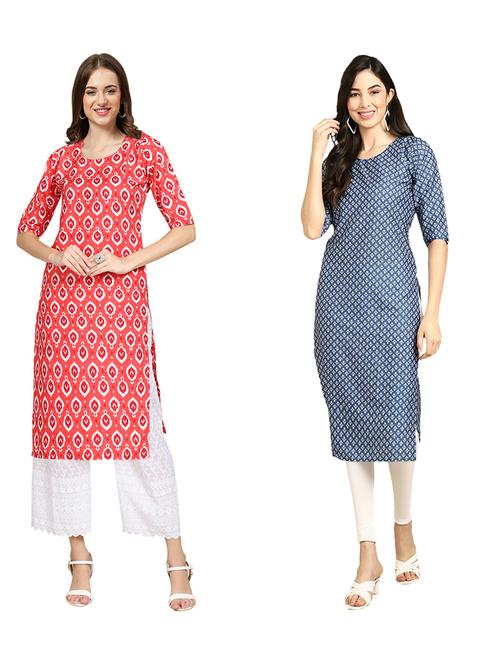pack of 2 printed straight kurta - 19309766 - Very Small Image - 1