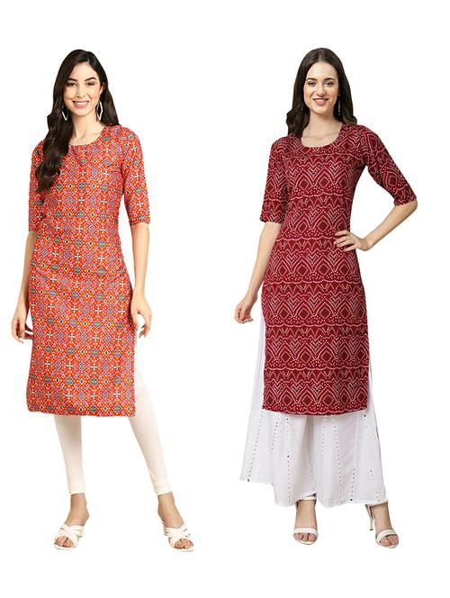 pack of 2 printed straight kurta - 19309834 - Very Small Image - 1
