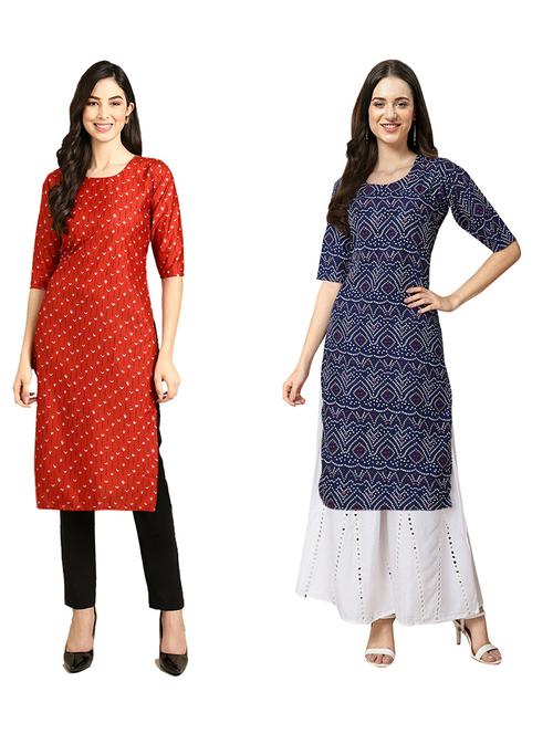 pack of 2 printed straight kurta - 19309862 - Very Small Image - 1