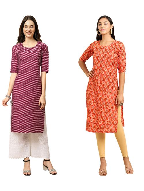 pack of 2 printed straight kurta - 19309982 - Very Small Image - 1