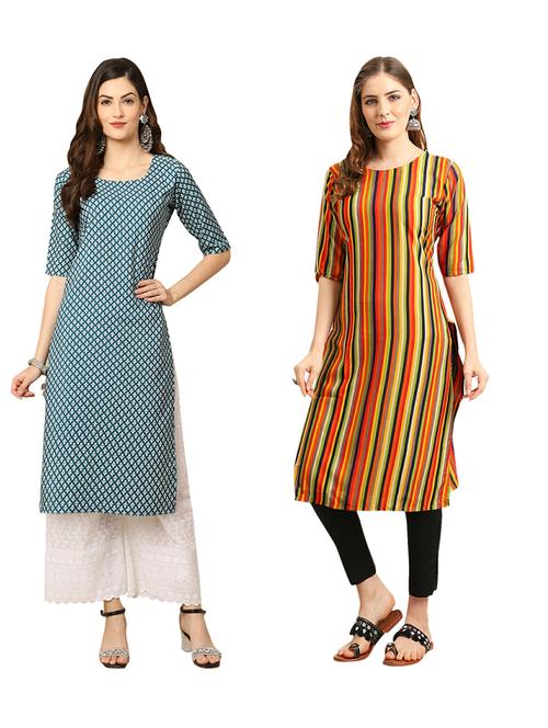 pack of 2 printed straight kurta - 19310018 - Very Small Image - 1