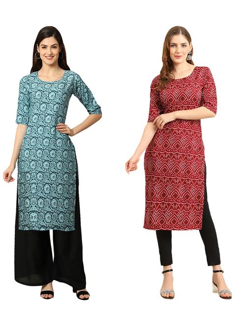 pack of 2 printed straight kurta - 19310076 - Very Small Image - 1