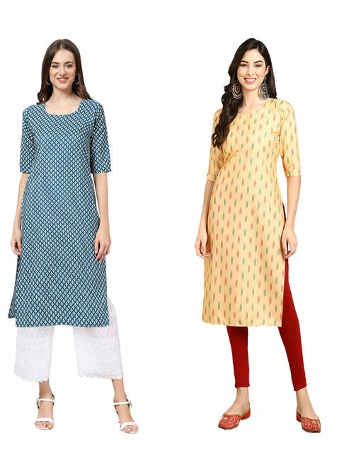 pack of 2 printed straight kurta - 19310304 - Very Small Image - 1