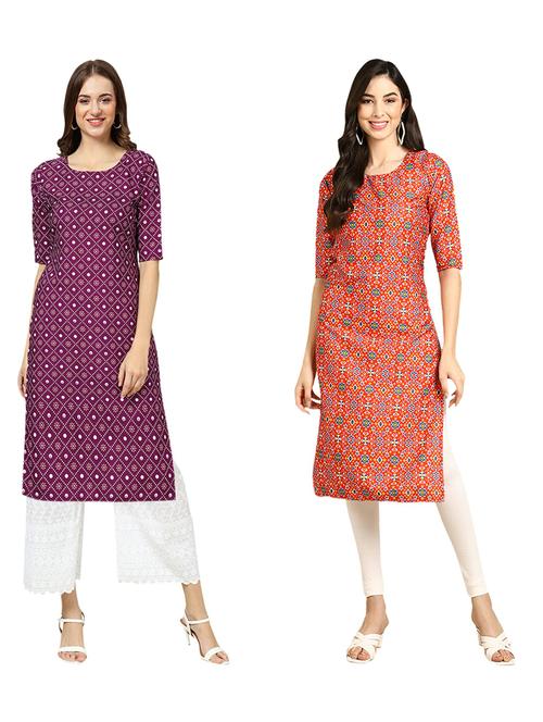 pack of 2 printed straight kurta - 19310324 - Very Small Image - 1