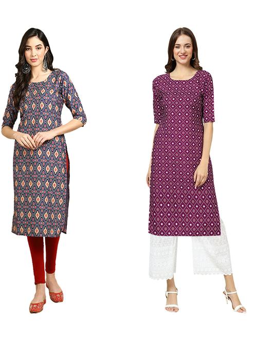 pack of 2 printed straight kurta - 19310332 - Very Small Image - 1