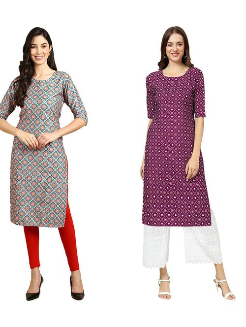 pack of 2 printed straight kurta - 19310377 - Very Small Image - 1
