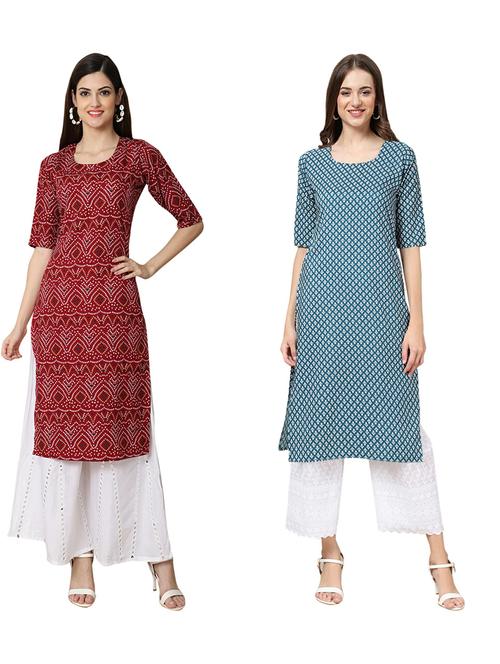 pack of 2 printed straight kurta - 19310444 - Very Small Image - 1
