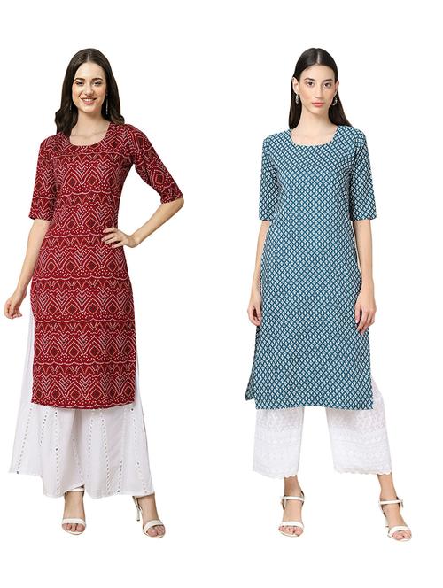 pack of 2 printed straight kurta - 19310636 - Very Small Image - 1