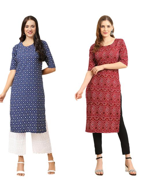 pack of 2 printed straight kurta - 19310700 - Very Small Image - 1