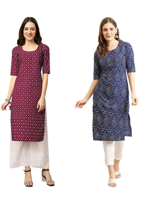 pack of 2 printed straight kurta - 19310851 - Very Small Image - 1
