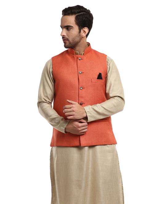 orange solid nehru jacket - 19313105 - Very Small Image - 1