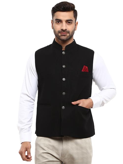black solid nehru jacket - 19313113 - Very Small Image - 1