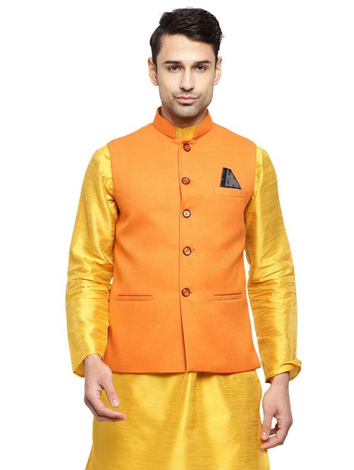 orange solid nehru jacket - 19313114 - Very Small Image - 1