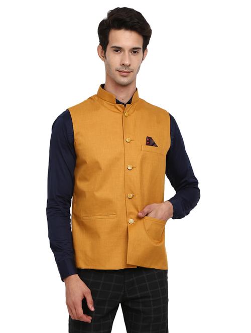 yellow solid nehru jacket - 19313128 - Very Small Image - 1