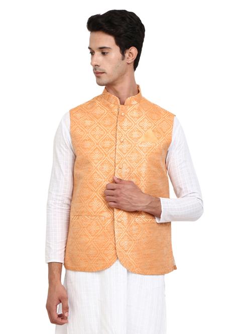 orange bandhani printed nehru jacket - 19313132 - Very Small Image - 1
