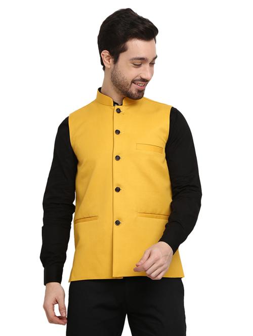 yellow solid nehru jacket - 19313142 - Very Small Image - 1
